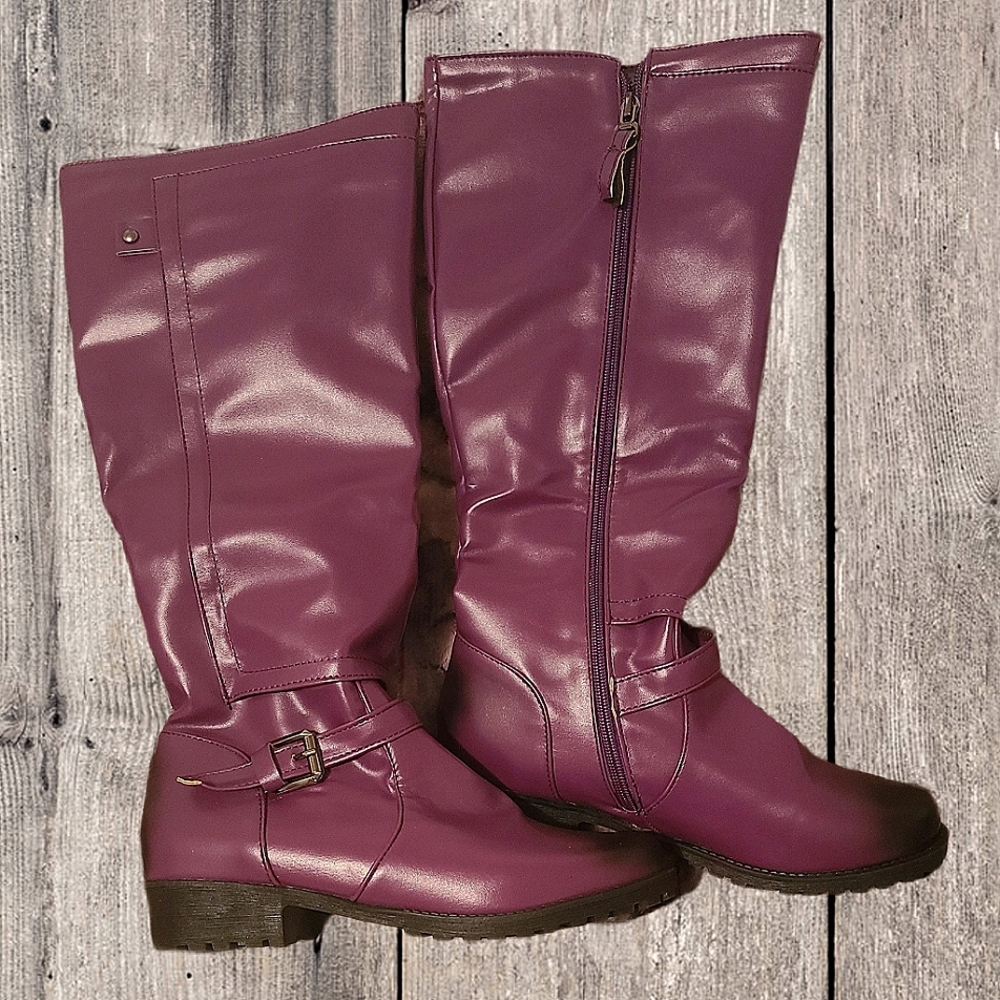 Purple knee high boots